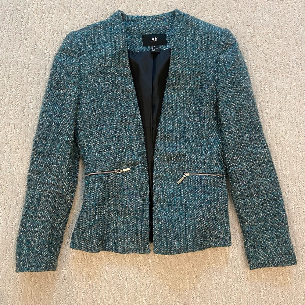 H&M Women's Teal Tweed Blazer